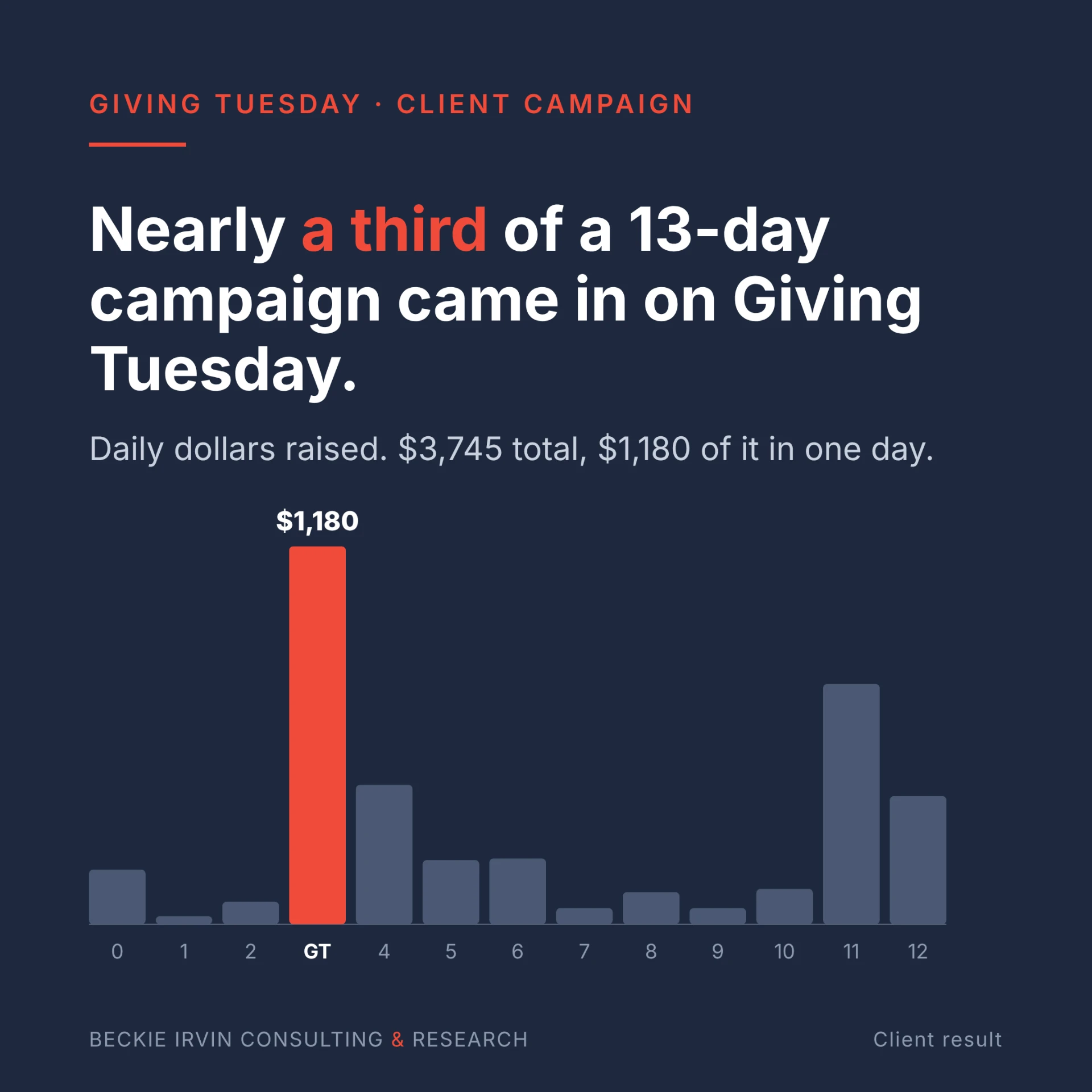 Client result: nearly a third of a 13-day campaign came in on Giving Tuesday