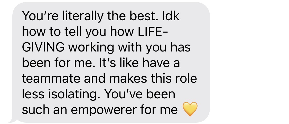 Client text message about working with Beckie