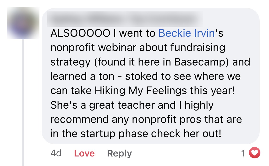 Sydney Williams recommends Beckie's fundraising webinar
